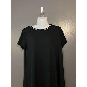 So T-Shirt Dress Women’s Large Black Ribbed Knit Stripe Neck Short Sleeve Mini